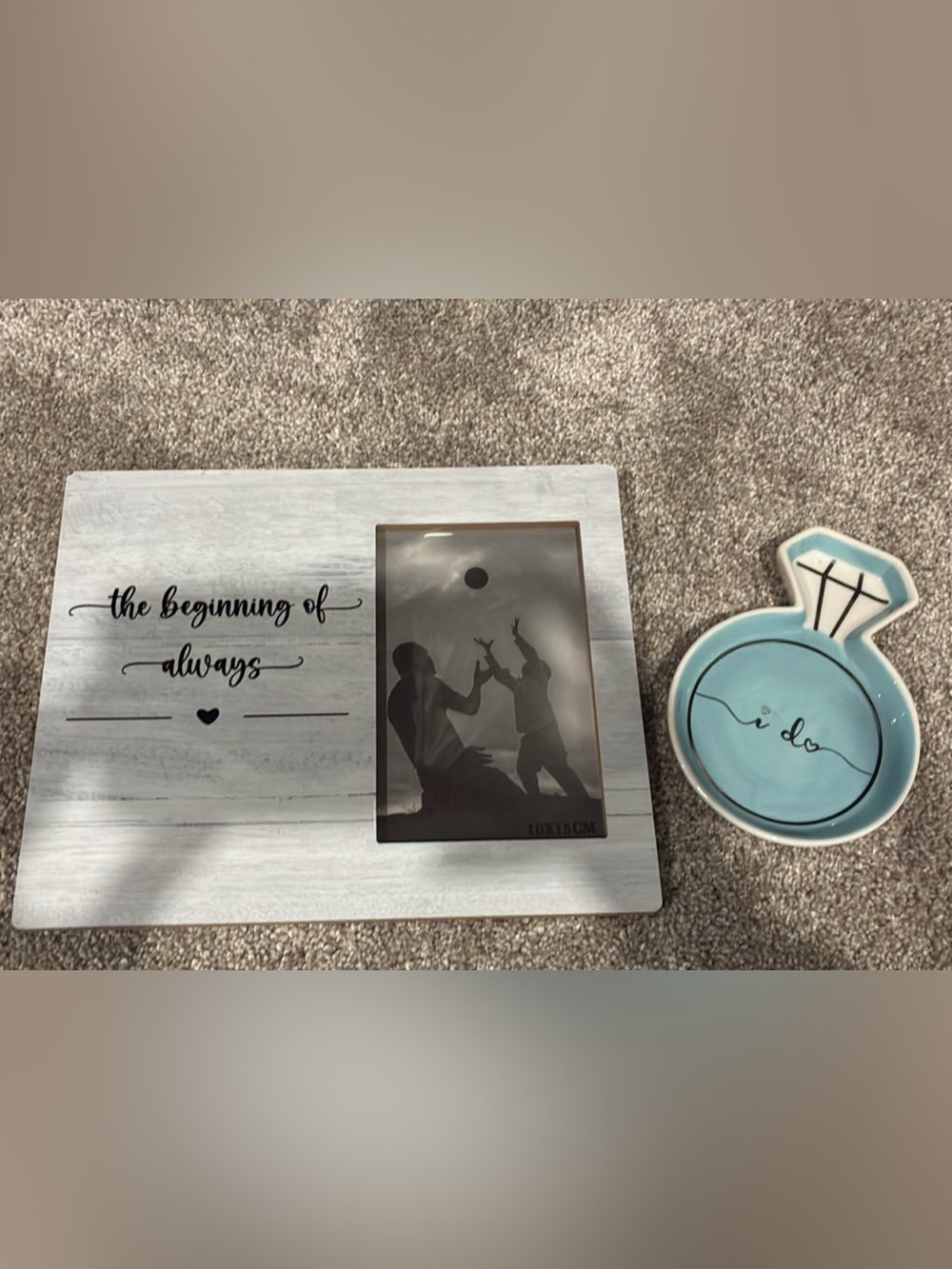 Rustic 'The Beginning Of Always' Wood Photo Frame - and Ring Dish. Brnd new